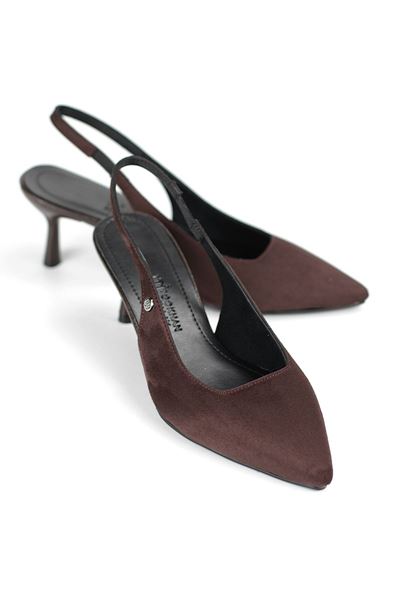 Magnolia Esnek Yumuşak Kaymaz Taban (4 cm) Koyu Kahve Süet  Açık Lastikli Kadın Topuklu Ayakkabı