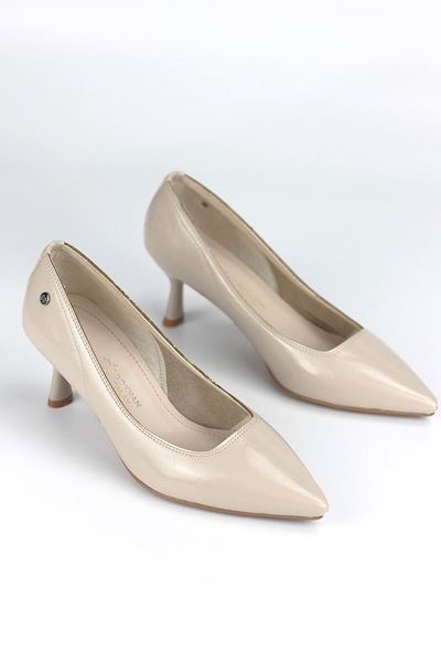 Zelia Esnek Yumuşak Kaymaz Taban (4 cm) Bej  Rugan Kadın Topuklu Ayakkabı