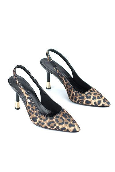 Biana  Esnek Yumuşak Kaymaz Taban (8 cm) Leopar Açık Lastikli Kadın Topuklu Ayakkabı