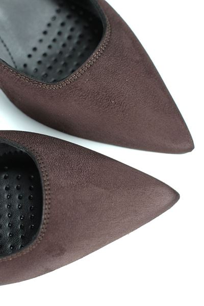 Zelia Esnek Yumuşak Kaymaz Taban (4 cm) Koyu Kahve Süet Kadın Topuklu Ayakkabı