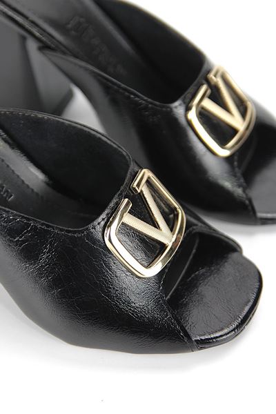 Soraya Esnek Yumuşak Kaymaz Taban (8 cm) Siyah Rugan V Toka Kadın Kalın Topuklu Terlik