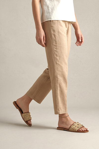 May Kadın Hasır Zımba Toka Detaylı Taba Cilt Terlik