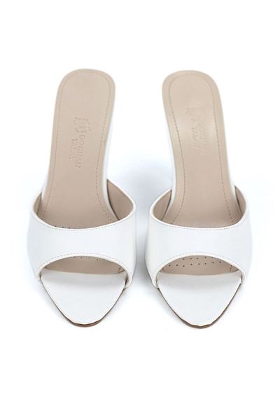 Zafira Esnek Yumuşak Kaymaz Taban (8 cm) Beyaz Cilt Kadın Topuklu Terlik