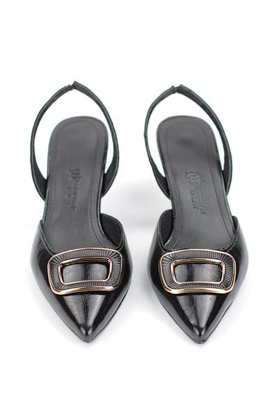 Jolie Esnek Kaymaz Taban Siyah Rugan Orta Topuklu(4cm) Kemik Toka  Klasik Topuklu Ayakkabı