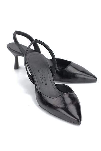 Jolie Esnek Kaymaz Taban Siyah Rugan Orta Topuklu(4-6 cm) Klasik Topuklu Ayakkabı