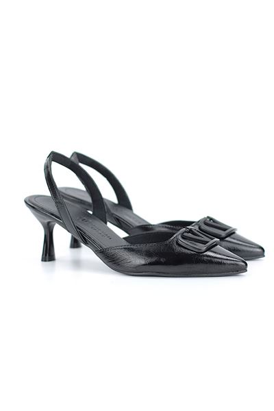 Jolie Esnek Kaymaz Taban Siyah Rugan Orta Topuklu(4-6 cm) Siyah Mat V Toka  Klasik Topuklu Ayakkabı