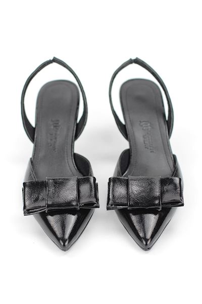 Jolie Esnek Kaymaz Taban Siyah Rugan Orta Topuklu(4-6 cm) Köşe Fiyonk Klasik Topuklu Ayakkabı