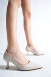 Abbey Kısa Topuklu Kadın Ayakkabı Bej Cilt