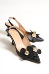 Kadın Stiletto Kısa Topuklu Ayakkabı Tweety Siyah Çiçekli