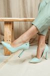 Ravyn Kadın Klasik Topuklu Ayakkabı Su Yeşili Cilt