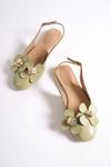 Hayes Kadın Babet Ayakkabı Yağ Yeşili- Çiçekli