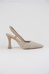 Kadın Topuklu Ayakkabı Nude Desenli Kumaş