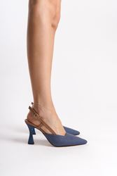 Kadın Klasik Topuklu Ayakkabı Kot Cilt Sade