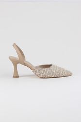 Kadın Klasik Topuklu Ayakkabı Nude Desenli Kumaş