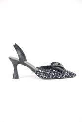 Kadın Fiyonk Detaylı Topuklu Ayakkabı Siyah Desenli Kumaş