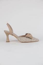 Kadın Fiyonk Detaylı Topuklu Ayakkabı Nude Desenli Kumaş