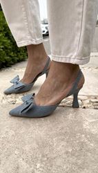 Kadın Fiyonk Detaylı Topuklu Ayakkabı Açık Kot
