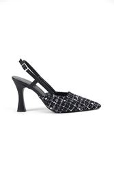 Kadın Klasik Topuklu Ayakkabı Siyah Desenli Kumaş
