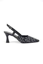 Kadın Klasik Topuklu Ayakkabı Siyah Desenli Kumaş