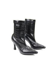 Adhara Siyah Baskılı Orta Topuklu(8 cm) Kadın Streç Bot