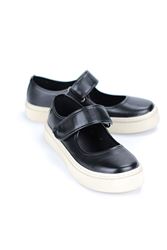 Tegan Siyah Cilt-Beyaz Taban Cırt Detaylı Kadın Sneaker Spor Ayakkabı