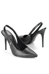 Zerina Siyah Cilt Esnek Yumuşak Kaymaz Taban İnce Topuklu (11cm) Kadın Stiletto