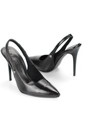 Zerina Siyah Rugan Rugan Esnek Yumuşak Kaymaz Taban İnce Topuklu (11cm) Kadın Stiletto