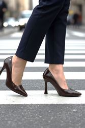 Odette Esnek Yumuşak Kaymaz Taban (10 cm) Kahverengi Rugan Kadın Topuklu Ayakkabı