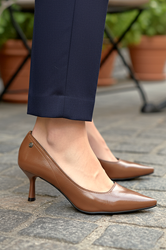 Zelia Esnek Yumuşak Kaymaz Taban (4 cm) Taba Rugan Kadın Topuklu Ayakkabı