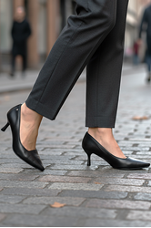 Zelia Esnek Yumuşak Kaymaz Taban (4 cm) Siyah Cilt Kadın Topuklu Ayakkabı