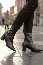 Sylvie Siyah Esnek Yumuşak Kaymaz Taban Kalın Orta Topuklu( 6 cm) Streç Bot