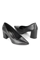 Nevra Esnek Yumuşak Kaymaz Taban (7 cm) Siyah Cilt Kadın Kalın Topuklu Ayakkabı