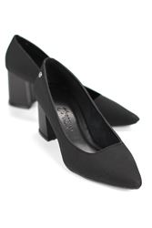 Nevra Esnek Yumuşak Kaymaz Taban (7 cm) Siyah Süet Kadın Kalın Topuklu Ayakkabı