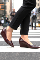 Pia Esnek Yumuşak Kaymaz Taban (4 cm) Kadın Dolgu Topuk  Bordo Rugan Ayakkabı