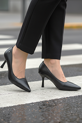 Ayça Esnek Yumuşak Kaymaz Taban (7 cm) Siyah Cilt Kadın Topuklu Ayakkabı