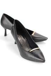 Sasha Esnek Yumuşak Kaymaz Taban (4 cm) Siyah Cilt İnce Çubuk Toka Kadın Topuklu Ayakkabı