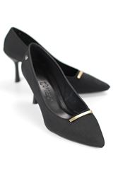 Sasha Esnek Yumuşak Kaymaz Taban (4 cm) Siyah Süet İnce Çubuk Toka Kadın Topuklu Ayakkabı