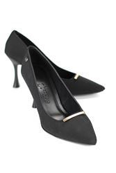 Arina Esnek Yumuşak Kaymaz Taban (8 cm) Siyah Süet İnce Çubuk Toka Kadın Topuklu Ayakkabı