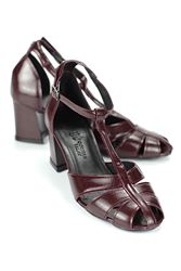 Queenn Kalın Topuklu Ayakkabı (4cm) Bordo Rugan 