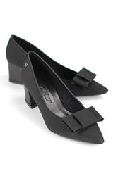 Benedita Esnek Yumuşak Kaymaz Taban (4 cm) Kadın Kalın Topuk Köşe Fiyonkllu Siyah Süet Ayakkabı