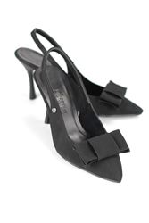 Nivelle Esnek Yumuşak Kaymaz Taban (8 cm) Siyah Süet  Açık Lastikli Köşe Fiyonk Kadın Topuklu Ayakkabı