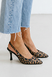 Lavender Esnek Yumuşak Kaymaz Taban (8 cm) Leopar Açık Lastikli Kadın Topuklu Ayakkabı