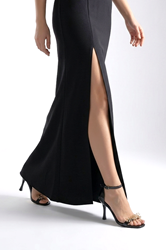 Zaya Esnek Yumuşak Kaymaz Taban (8 cm) Siyah Rugan El Yapımı Altın Boncuk Detaylı Kadın Topuklu Ayakkabı