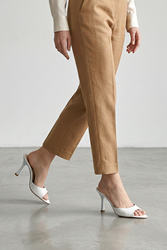 Zafira Esnek Yumuşak Kaymaz Taban (8 cm) Beyaz Cilt Kadın Topuklu Terlik