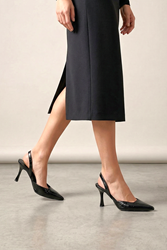 Lori Esnek Kaymaz Taban Siyah Rugan Orta Topuklu(8 cm) Klasik Topuklu Ayakkabı