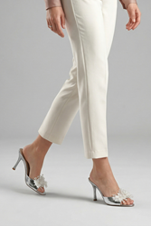 Cosima Esnek Yumuşak Kaymaz Taban (8 cm) Lame El Yapımı şeffaf Yaprak Detaylı Kadın Topuklu Terlik 