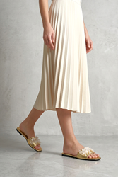 Florelle Dore Metalik El Yapımı  Şeffaf Yaprak Boncuk Detaylı Kadın Terlik