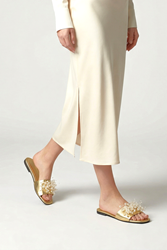 Jumana Dore Metalik El Yapımı Boncuk Detaylı Kadın Terlik